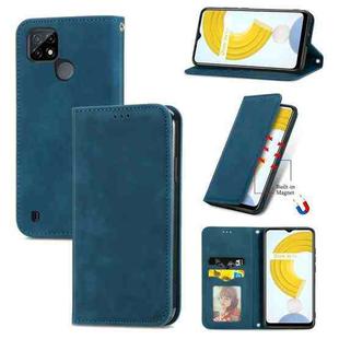 For OPPO Realme C21 Retro Skin Feel Business Magnetic Horizontal Flip Leather Case With Holder & Card Slots & Wallet & Photo Frame(Blue)
