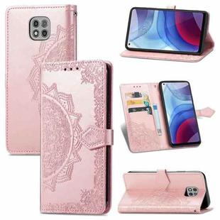 For Motorola Moto G Power 2021 Mandala Flower Embossed Horizontal Flip Leather Case with Holder & Three Card Slots & Wallet & Lanyard(Rose Gold)