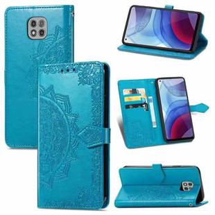 For Motorola Moto G Power 2021 Mandala Flower Embossed Horizontal Flip Leather Case with Holder & Three Card Slots & Wallet & Lanyard(Blue)