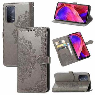 For OPPO A54 5G Mandala Flower Embossed Horizontal Flip Leather Case with Holder & Three Card Slots & Wallet & Lanyard(Gray)