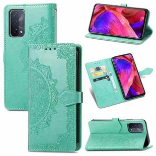 For OPPO A54 5G Mandala Flower Embossed Horizontal Flip Leather Case with Holder & Three Card Slots & Wallet & Lanyard(Green)