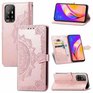 For OPPO A94 5G / F19 Pro+ 5G /Reno5 Z Mandala Flower Embossed Horizontal Flip Leather Case with Holder & Three Card Slots & Wallet & Lanyard(Rose Gold)