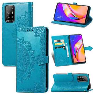 For OPPO A94 5G / F19 Pro+ 5G /Reno5 Z Mandala Flower Embossed Horizontal Flip Leather Case with Holder & Three Card Slots & Wallet & Lanyard(Blue)