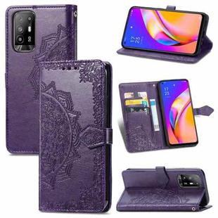 For OPPO A94 5G / F19 Pro+ 5G /Reno5 Z Mandala Flower Embossed Horizontal Flip Leather Case with Holder & Three Card Slots & Wallet & Lanyard(Purple)