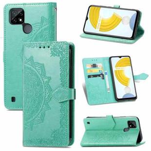 For OPPO Realme C21 Mandala Flower Embossed Horizontal Flip Leather Case with Holder & Three Card Slots & Wallet & Lanyard(Green)