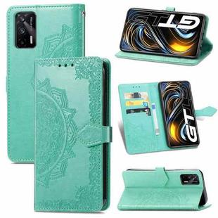 For OPPO Realme GT 5G / Realme Q3 Pro 5G Mandala Flower Embossed Horizontal Flip Leather Case with Holder & Three Card Slots & Wallet & Lanyard(Green)