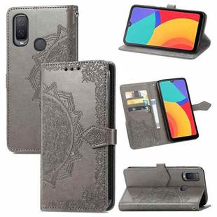 For Alcatel 1L 2021 Mandala Flower Embossed Horizontal Flip Leather Case with Holder & Three Card Slots & Wallet & Lanyard(Gray)