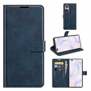 Retro Calf Pattern Buckle Card Wallet Left and Right Flip Phone Holster with Bracket Function For Honor 50 Pro(Blue)