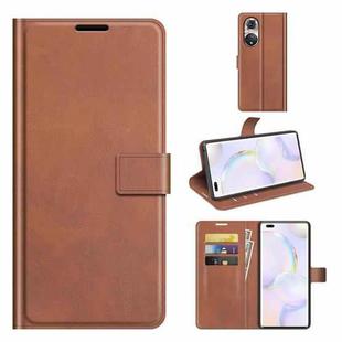 Retro Calf Pattern Buckle Card Wallet Left and Right Flip Phone Holster with Bracket Function For Honor 50 Pro(Light Brown)