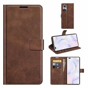 Retro Calf Pattern Buckle Card Wallet Left and Right Flip Phone Holster with Bracket Function For Honor 50 Pro(Dark Brown)