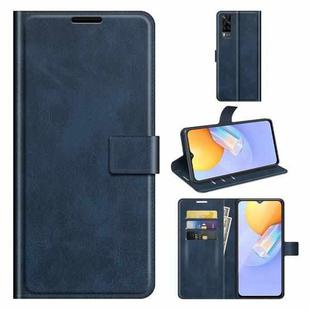 Retro Calf Pattern Buckle Card Wallet Left and Right Flip Phone Holster with Bracket Function For vivo Y31 / vivo Y51 2020（India）(Blue)