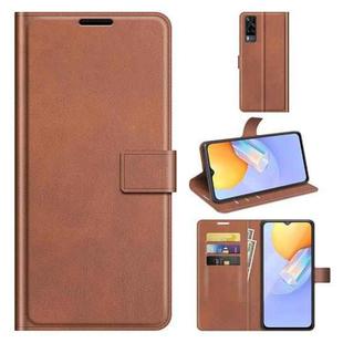 Retro Calf Pattern Buckle Card Wallet Left and Right Flip Phone Holster with Bracket Function For vivo Y31 / vivo Y51 2020（India）(Light Brown)
