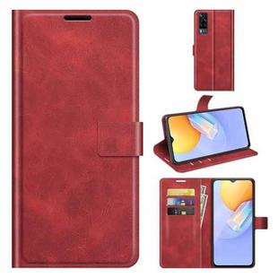 Retro Calf Pattern Buckle Card Wallet Left and Right Flip Phone Holster with Bracket Function For vivo Y31 / vivo Y51 2020（India）(Red)