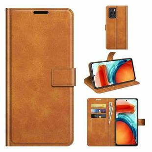 Retro Calf Pattern Buckle Card Wallet Left and Right Flip Phone Holster with Bracket Function For Xiaomi Redmi Note 10 Pro 5G/Poco X3 GT(Yellow)