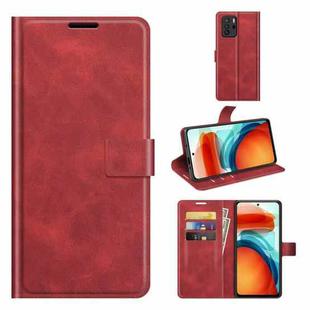 Retro Calf Pattern Buckle Card Wallet Left and Right Flip Phone Holster with Bracket Function For Xiaomi Redmi Note 10 Pro 5G/Poco X3 GT(Red)