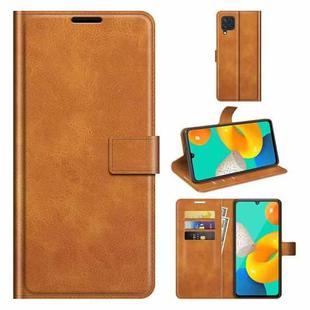 Retro Calf Pattern Buckle Card Wallet Left and Right Flip Phone Holster with Bracket Function For Samsung Galaxy M32(Yellow)