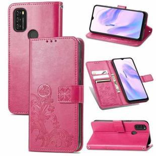 For Blackview A70 Four-leaf Clasp Embossed Buckle Mobile Phone Protection Leather Case with Lanyard & Card Slot & Wallet & Bracket Function(Magenta)