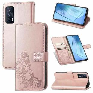 For vivo iQOO Neo5 Four-leaf Clasp Embossed Buckle Mobile Phone Protection Leather Case with Lanyard & Card Slot & Wallet & Bracket Function(Rose Gold)