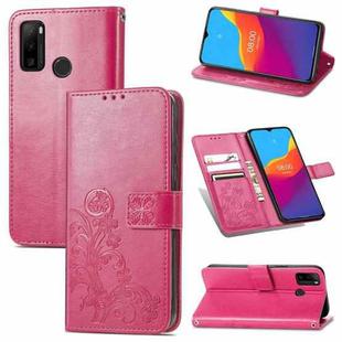 For Ulefone Note 10 Four-leaf Clasp Embossed Buckle Mobile Phone Protection Leather Case with Lanyard & Card Slot & Wallet & Bracket Function(Magenta)