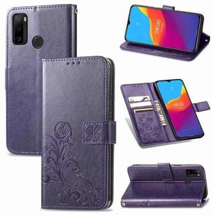 For Ulefone Note 10 Four-leaf Clasp Embossed Buckle Mobile Phone Protection Leather Case with Lanyard & Card Slot & Wallet & Bracket Function(Purple)