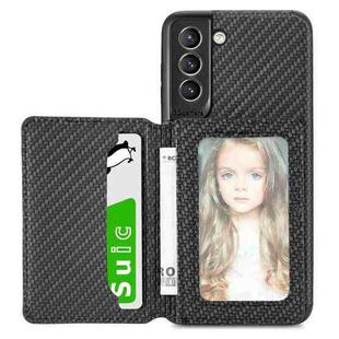 For Samsung Galaxy S21+ 5G Carbon Fiber Magnetic Card Bag TPU+PU Shockproof Back Cover Case with Holder & Card Slot & Photo Frame(Black)
