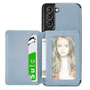 For Samsung Galaxy S21+ 5G Carbon Fiber Magnetic Card Bag TPU+PU Shockproof Back Cover Case with Holder & Card Slot & Photo Frame(Blue)