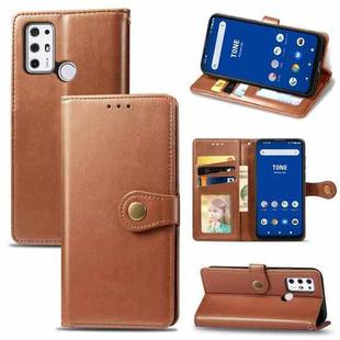 For Tone E21 Solid Color Leather Buckle Phone Case with Lanyard & Photo Frame & Card Slot & Wallet & Stand Function(Brown)