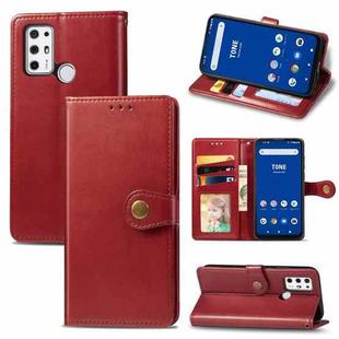 For Tone E21 Solid Color Leather Buckle Phone Case with Lanyard & Photo Frame & Card Slot & Wallet & Stand Function(Red)