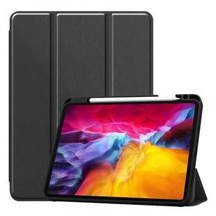 For iPad Pro 11 2022 / 2021 / 2020 ENKAY 3-Folding Shockproof TPU Cover Custer Texture PU Leather Tablet Case with Pencil Slot & Holder & Sleep / Wake-up Function(Black)