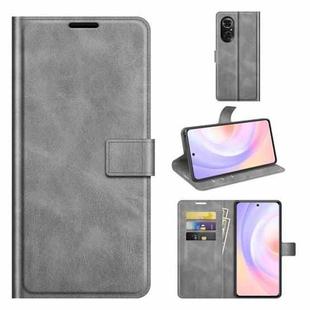 For Honor 50 SE Retro Calf Pattern Buckle Card Wallet Left and Right Flip Phone Holster with Bracket Function(Grey)