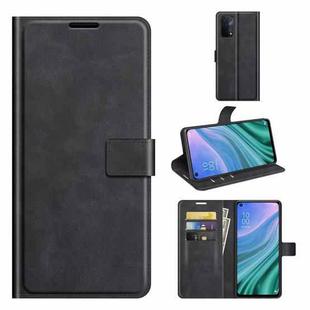 For OnePlus Nord N200 5G Retro Calf Pattern Buckle Card Wallet Left and Right Flip Phone Holster with Bracket Function(Black)