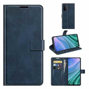 For OnePlus Nord N200 5G Retro Calf Pattern Buckle Card Wallet Left and Right Flip Phone Holster with Bracket Function(Blue)