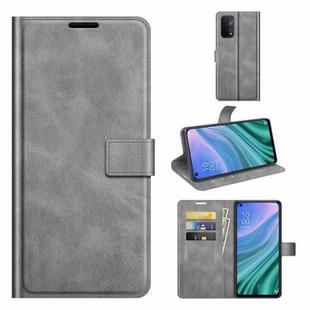 For OnePlus Nord N200 5G Retro Calf Pattern Buckle Card Wallet Left and Right Flip Phone Holster with Bracket Function(Grey)