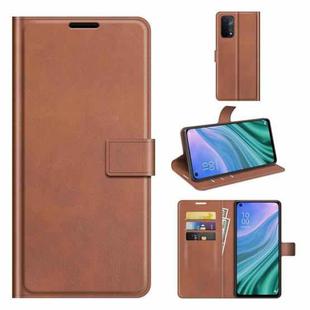 For OnePlus Nord N200 5G Retro Calf Pattern Buckle Card Wallet Left and Right Flip Phone Holster with Bracket Function(Light Brown)