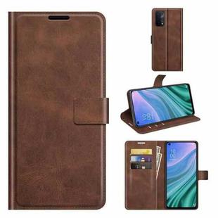 For OnePlus Nord N200 5G Retro Calf Pattern Buckle Card Wallet Left and Right Flip Phone Holster with Bracket Function(Dark Brown)