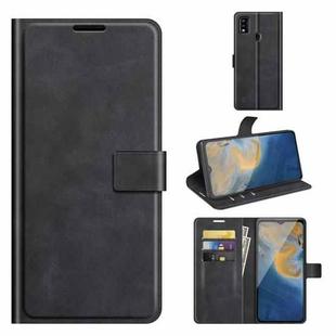 For ZTE Blade A51 Retro Calf Pattern Buckle Card Wallet Left and Right Flip Phone Holster with Bracket Function(Black)