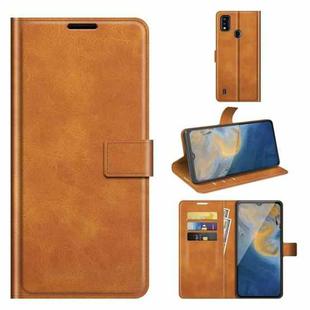 For ZTE Blade A51 Retro Calf Pattern Buckle Card Wallet Left and Right Flip Phone Holster with Bracket Function(Yellow)