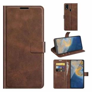 For ZTE Blade A51 Retro Calf Pattern Buckle Card Wallet Left and Right Flip Phone Holster with Bracket Function(Dark Brown)