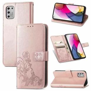 For Motorola Moto G Stylus 2021 Four-leaf Clasp Embossed Buckle Mobile Phone Protection Leather Case with Lanyard & Card Slot & Wallet & Bracket Function(Rose Gold)