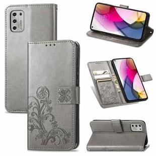 For Motorola Moto G Stylus 2021 Four-leaf Clasp Embossed Buckle Mobile Phone Protection Leather Case with Lanyard & Card Slot & Wallet & Bracket Function(Gray)