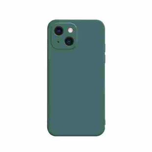 For iPhone 13 Solid Color Cube Straight Edge Liquid Silicone Case(Dark Green)