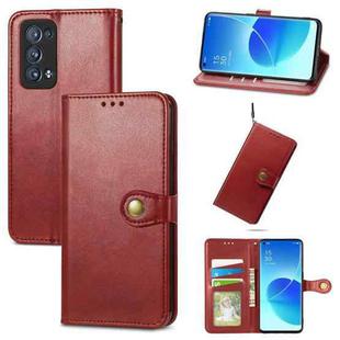 For OPPO Reno6 Pro + Solid Color Leather Buckle Phone Case with Lanyard & Photo Frame & Card Slot & Wallet & Stand Function(Red)