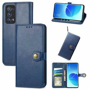 For OPPO Reno6 Pro + Solid Color Leather Buckle Phone Case with Lanyard & Photo Frame & Card Slot & Wallet & Stand Function(Blue)