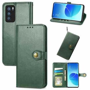 For OPPO Reno6 Pro Solid Color Leather Buckle Phone Case with Lanyard & Photo Frame & Card Slot & Wallet & Stand Function(Green)