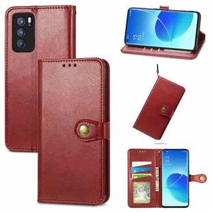 For OPPO Reno6 Pro Solid Color Leather Buckle Phone Case with Lanyard & Photo Frame & Card Slot & Wallet & Stand Function(Red)