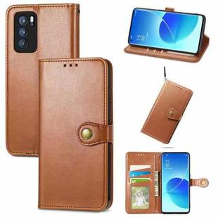 For OPPO Reno6 Pro Solid Color Leather Buckle Phone Case with Lanyard & Photo Frame & Card Slot & Wallet & Stand Function(Brown)