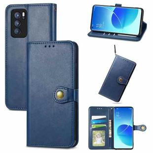 For OPPO Reno6 Pro Solid Color Leather Buckle Phone Case with Lanyard & Photo Frame & Card Slot & Wallet & Stand Function(Blue)