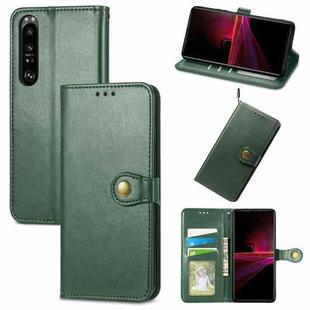 For Sony Xperia 1 III Solid Color Leather Buckle Phone Case with Lanyard & Photo Frame & Card Slot & Wallet & Stand Function(Green)