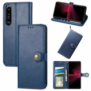 For Sony Xperia 1 III Solid Color Leather Buckle Phone Case with Lanyard & Photo Frame & Card Slot & Wallet & Stand Function(Blue)