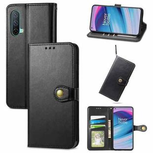 For OnePlus Nord CE 5G Solid Color Leather Buckle Phone Case with Lanyard & Photo Frame & Card Slot & Wallet & Stand Function(Black)